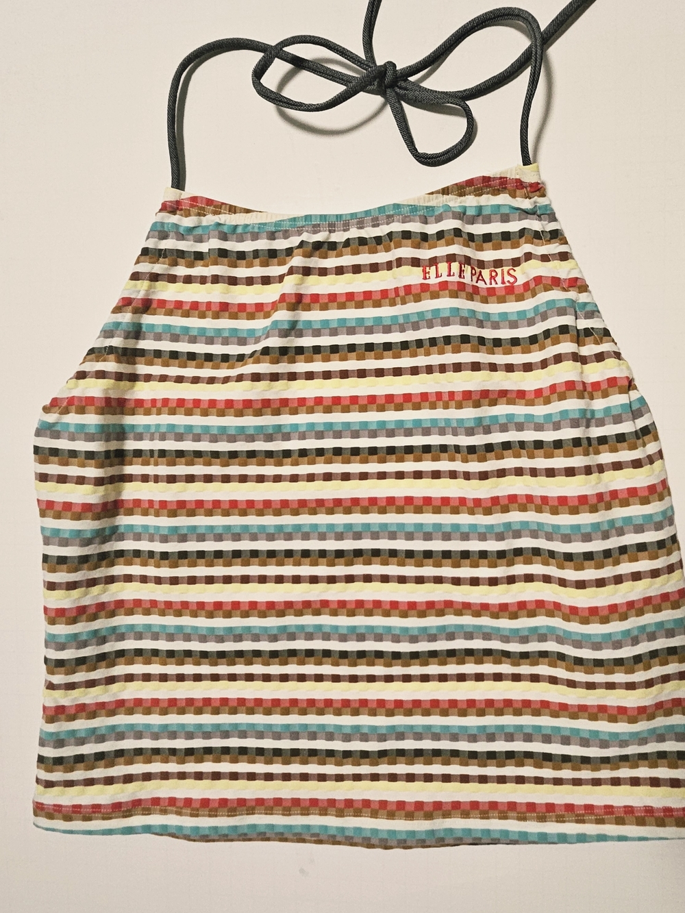 Vintage Y2K Elle Paris Striped Halter Top Open Back Stretch S (Tagged L)
